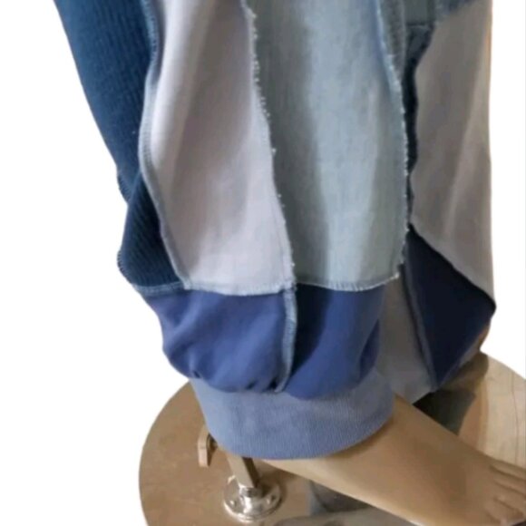 AKIRA 2-Pc Set Off Shoulder Sweater Top & Joggers Denim Patchwork 2X Blue - Picture 5 of 11